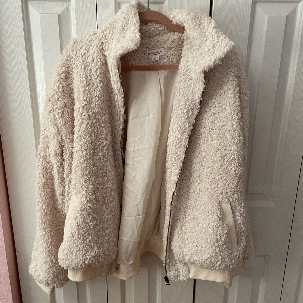 Plus Size White Teddy Jacket